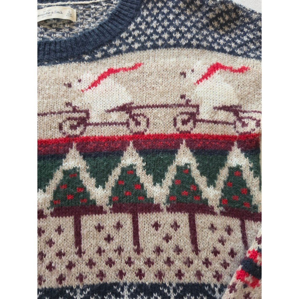 Abercrombie & Fitch Fair Isle Holiday Sweater Polar Bear Wool Blend Large 1R5743 - Picture 3 of 8